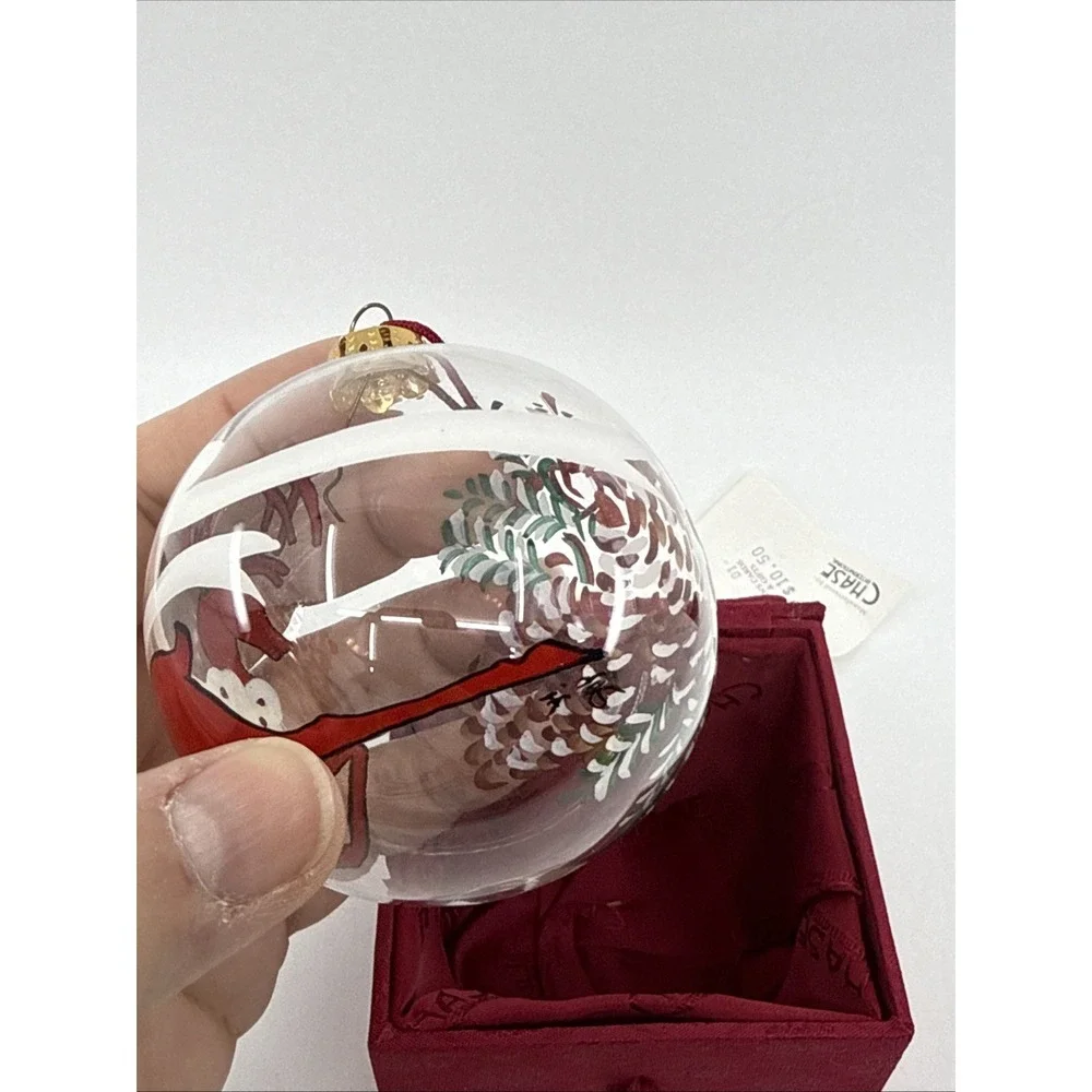 Vintage Chase‎ Reverse Painted Glass Ornament Red Reindeer Clear